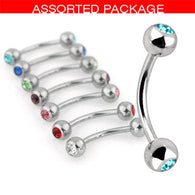 12 Pc Pack CZ Press Fit Surgical Steel Curved Barbell Eyebrow Rings 16G